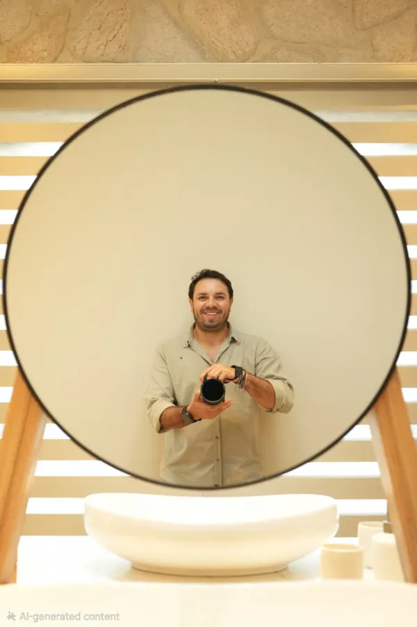 un hombre tomando una foto de sí mismo en un espejo